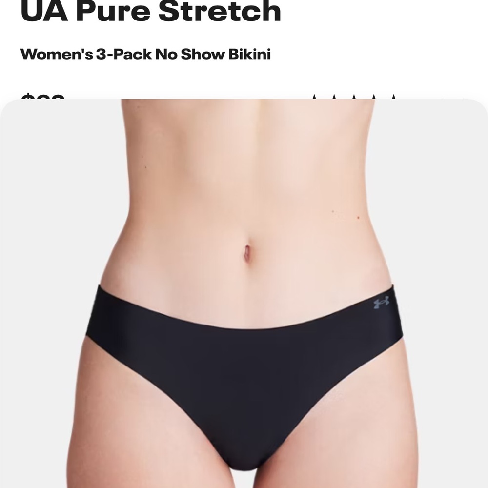 NWT Set of 3 Under Armour Pure Stretch Women's Black No Show Bikini Size Small